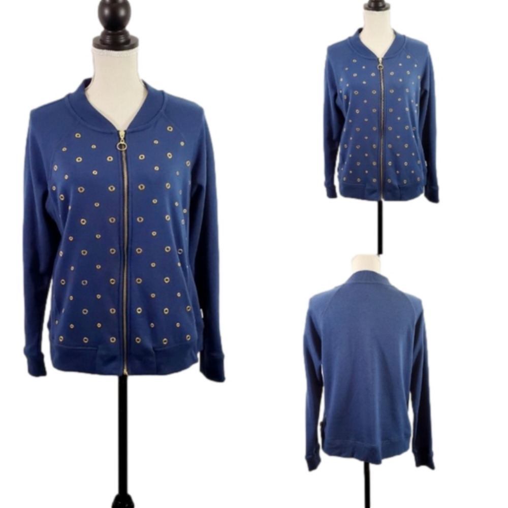 Hearts of Palm Women's Blue w Gold Accents Full Zip Cardigan Sweater – Large
